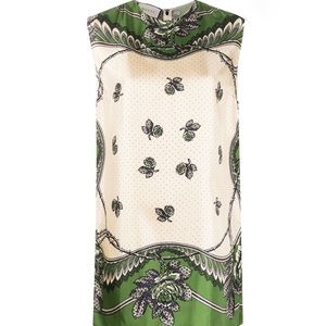 GUCCI Green and Ivory Print Silk Tunic NWT